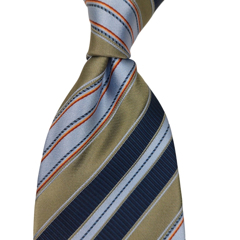 Ermenegildo Zegna Necktie Mens OS Olive Navy Blue Striped Silk‎ Blend Italy Repp